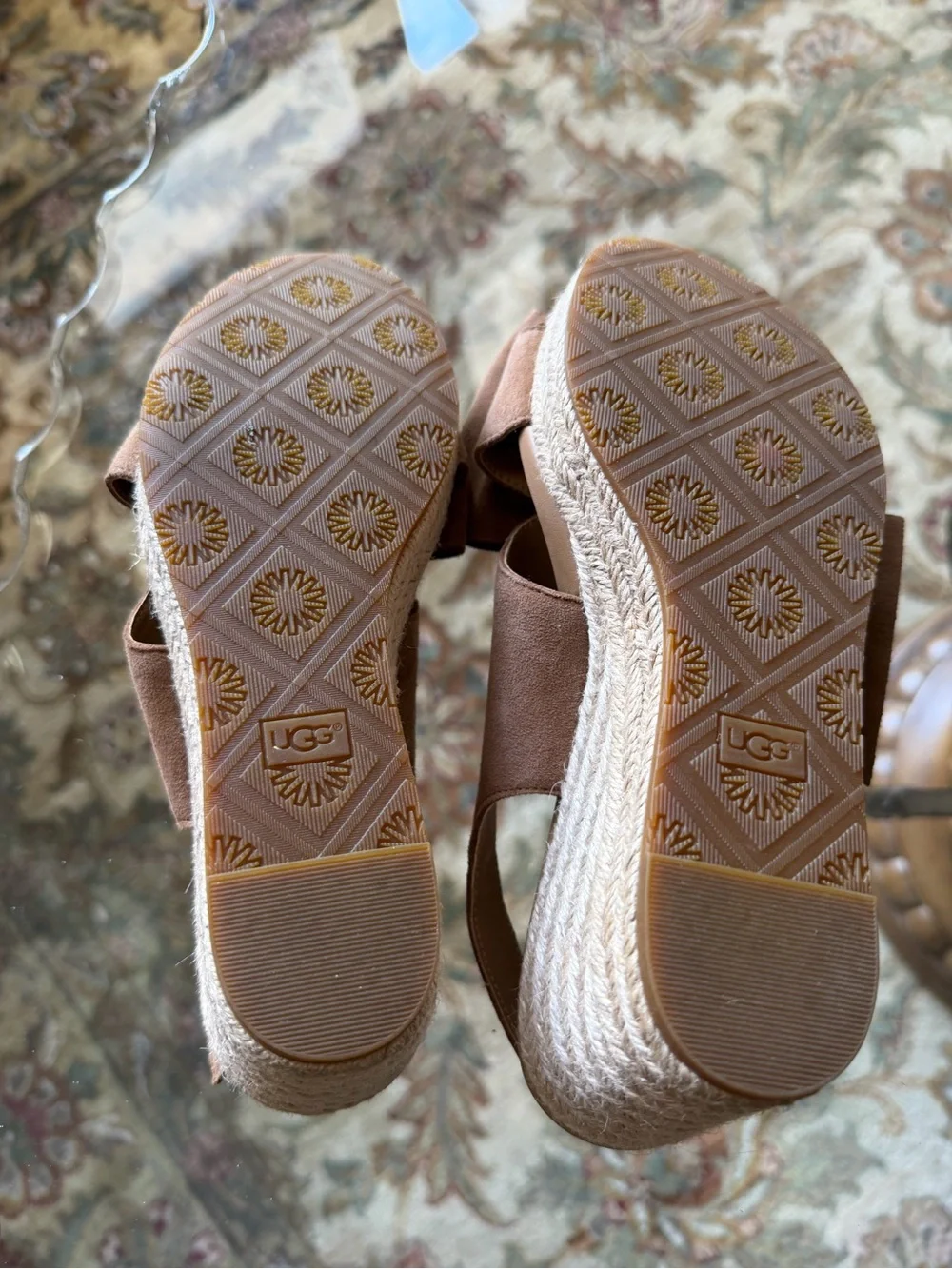 UGG Camilla Chestnut Suede Bow Slingback Wedge Sandals